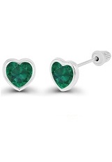 extraordinary itsy-bitsy gold heart green Emerald birthstone earrings for babies and children